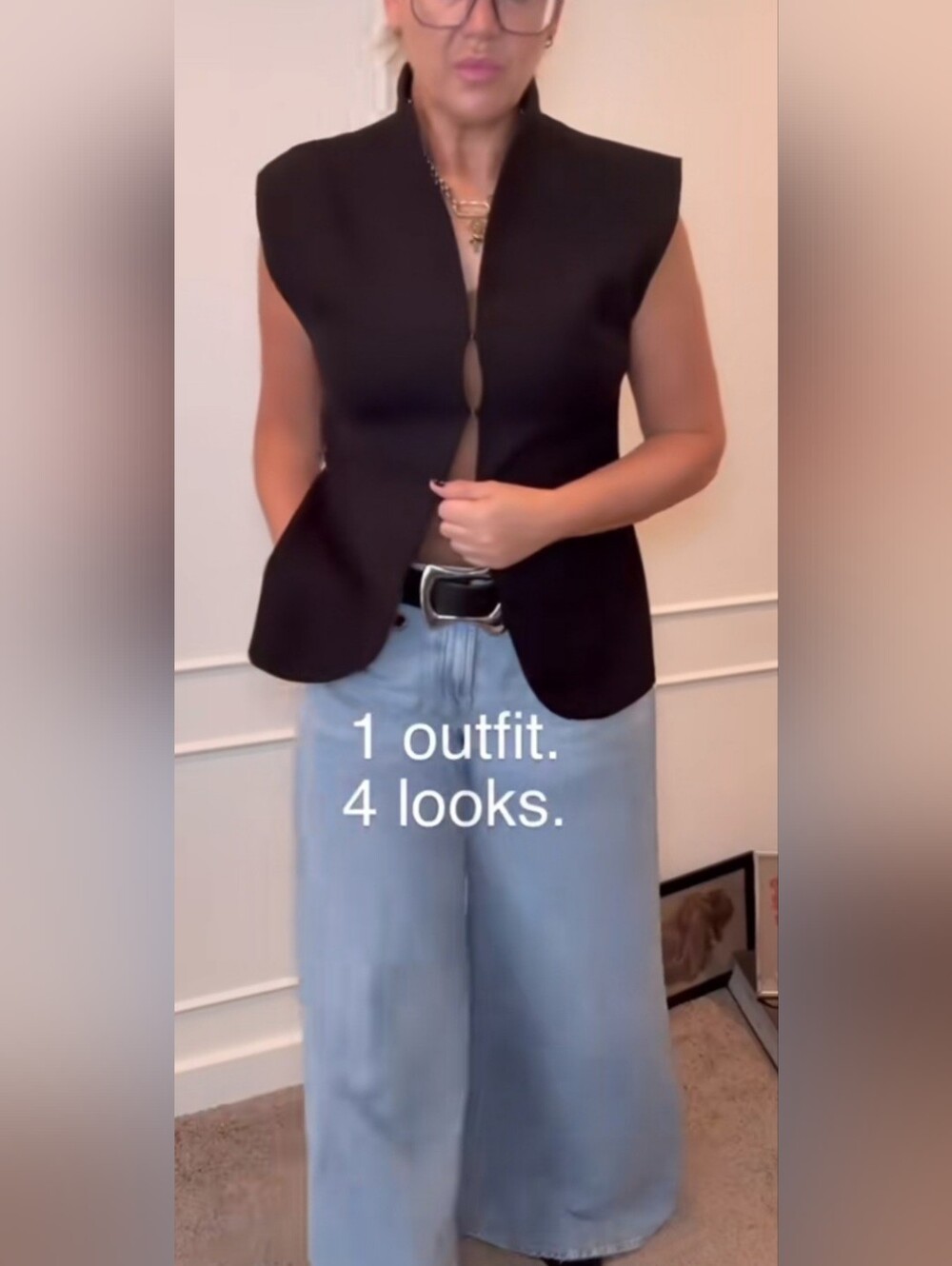 Commense Black Sleeveless Structured Blazer